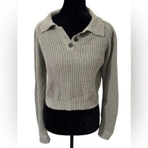 Kendall & Kylie Collared V-Neck Sweater in Gray